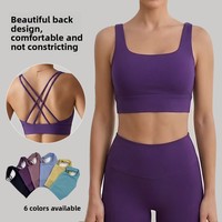 Soutien-gorge de sport transfrontalier pour femme, en Spandex/Nylon, sensation seconde peau, maintien élevé, col en U, 220g, bretelles non réglables, anti-choc