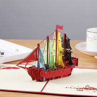 Cartes de vœux 3D personnalisées en forme de bateau à voile, modèle créatif pour anniversaire, remise de diplôme, vacances, cartes en papier pour entreprises, logo personnalisé, vente en gros