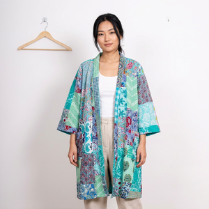 Chaqueta Kimono Larga Acolchada Kantha Indigo, Simple y Transpirable, para Mujer, de Algodón Orgánico Suave, Tejida, Reversible, para Invierno - Product Image 1