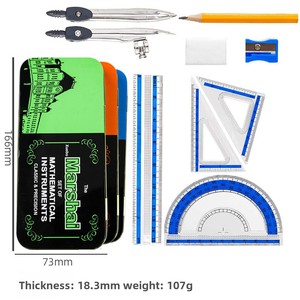 Set Matematico di Alta Qualità per Studenti, 9 Pezzi con Compasso e Righello in Scatola Metallica, Set di Cancelleria in Ferro per Appassionati di <span class=keywords><strong>Matematica</strong></span> - Product Image 2