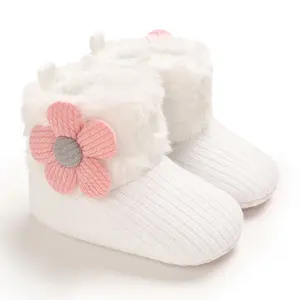 حذاء برقبة للثلج بناتي أطفالي بتصميم زهور حذاء بوت شتوي دافئ