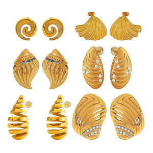 ต่างหูแฟชั่นทรงหยดน้ำ ดีไซน์เปลือกหอย ชุบทอง 18K สแตนเลสสตีล สำหรับงานปาร์ตี้ เครื่องประดับผู้หญิง รูปทรงไม่สมมาตร - Product Image 5