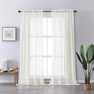 100% Polyester Transparent Fenêtre Voile Rideau Tissu Blanc Sheer Rideaux avec Semi Slub & Roll Drapé Tulle Cantonnières - Product Image 2