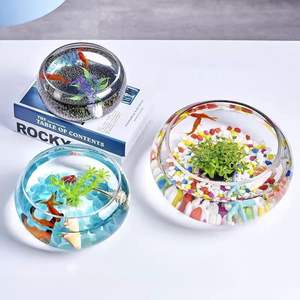 גליל תוף זכוכית שקוף אקולוגי עגול עיצוב מודרני גדול עם צב דג זהב מיני נוף קטן וידרופוני - Product Image 3