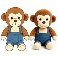 Jouet singe en peluche super doux et bouclé avec salopette en jean bleu, poupée singe en peluche moelleuse, cadeau compagnon, jouet singe en peluche