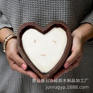 Bol à bougie en bois en forme de cœur, bois massif, décoration d'intérieur, cadeau pour la Saint-Valentin, porte-lampe à huile essentielle - Product Image 2