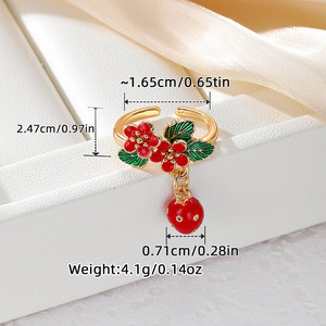 Bague ajustable à motif floral, pendentif en émail rouge en forme de fleur de cerisier, bijoux de mode pour femmes, accessoire de fête - Product Image 2