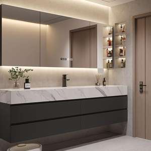 Mueble de baño personalizado, lavabo de <span class=keywords><strong>inodoro</strong></span> y lavabo con losa de <span class=keywords><strong>roca</strong></span>, lavabo integrado de flexión en caliente y lavabo de cerámica sin costura - Product Image 2