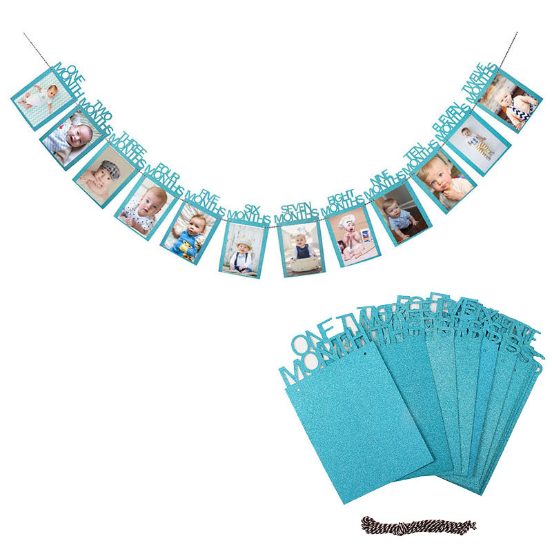 Royal Prince 1st Birthday Photo Banner 1-12 Display Mensile Dell'immagine Bunting Garland Navy Blue Gold Glittery DIY Baby Boy Decorazioni per La Prima Festa di Compleanno