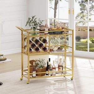 Chariot de bar moderne SENYU en or avec porte-bouteilles et porte-verres, chariot de service portable pour la maison et la cuisine - Product Image 4