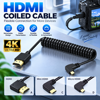 Câble Mini HDMI vers HDMI 4K 60Hz 18 Gbps HDMI 2.0 en spirale, cordon mâle-mâle à angle droit de 90 degrés pour caméra et moniteur