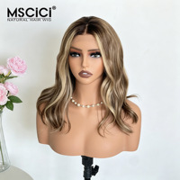Perruque Lace Front Transparente 13x4 Cheveux Humains Vierges Indiens Ondulés Couleur Mèches Nœuds Pré-Décolorés 100% Cheveux Humains