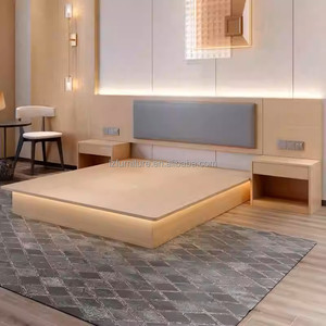 Economy Hotel Bedroom Set Custom Low Price Durable Wooden Base King Queen Double <b>Single</b> Bed Frame With <b>Headboard</b> & Nightstands - Product Image 3