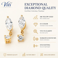 Orecchini Pendenti Viti con Diamanti Sintetici Taglio Marquise in Oro Giallo 18K, Gioielli Romantici ed Eleganti per Donne