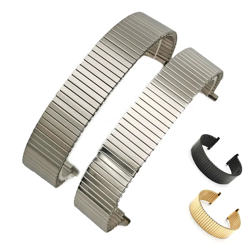 Verstellbares 22mm gebürstetes Uhren armband aus poliertem elastischem Metall aus Edelstahl