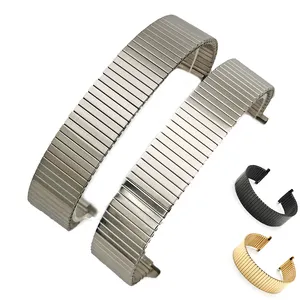 adjustable 22mm brushed polished elastic metal stainless steel watch band watch strap