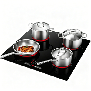 Table de cuisson à induction 4 brûleurs encastrable, commande tactile, en céramique et acier inoxydable, pour usage domestique - Product Image 1
