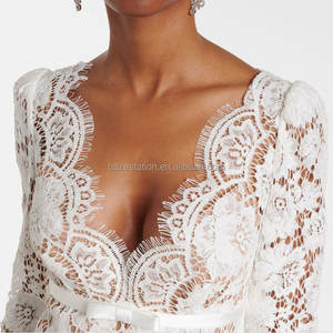 Commercio all'ingrosso personalizzato OEM/ODM di alta qualità produttori di abbigliamento Premium fiore di lusso pizzo Cocktail-scollo a V vestito elegante per le donne - Product Image 2