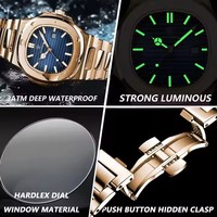 POEDAGAR 613 Montre de Luxe Décontractée pour Homme, Cadran Carré Tendance, Acier Inoxydable, Calendrier Lumineux, Étanche