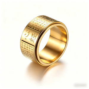 Anillo giratorio con diseño de Sutra del Corazón al estilo chino para hombre, de acero dorado, joyería budista, joyería para ceremonias religiosas - Product Image 1