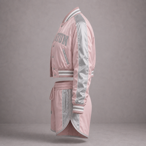 Ensemble veste de baseball courte et short personnalisés avec coque en satin et broderie appliquée - Product Image 3