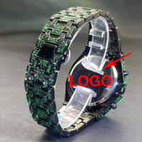 Montre-Bracelet à Quartz de Luxe Plaqué Or Entièrement Sertie de Diamants Brillante Design Hip Hop Boîtier Rond 20 mm Largeur de Bracelet Iced Out pour Hommes