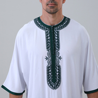 Thobe marocain de luxe brodé pour homme, manches courtes, vêtement islamique, robe saoudienne, Jubba Kaftan pour homme musulman, vente en gros