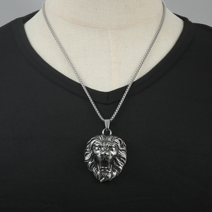 Collar con Colgante de León de Acero Inoxidable, Diseño de Cabeza de Animal Plateado, Joyería de Moda para Hombre, Cadena de 3.0*60cm - Product Image 3