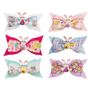 Barrette à cheveux pour enfants en tissu pailleté, motif dessin animé, nœud queue d'hirondelle, pour Pâques, fêtes et festivals - Product Image 1