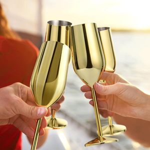 Flûte à <span class=keywords><strong>champagne</strong></span> en acier inoxydable doré 8oz, incassable, avec pied, idéale pour les fêtes, les mariages, les cadeaux <span class=keywords><strong>de</strong></span> Noël - Product Image 4