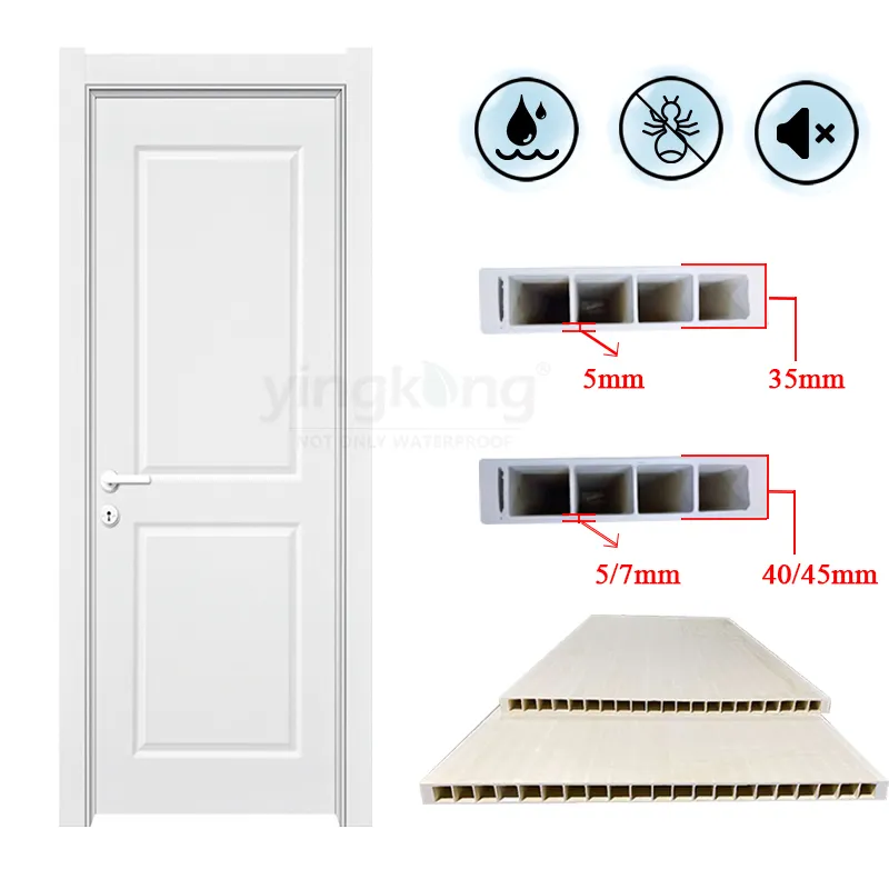 Yingkang customized wooden plastic composite door interior bathroom toilet bedroom wpc door with low price and high quality