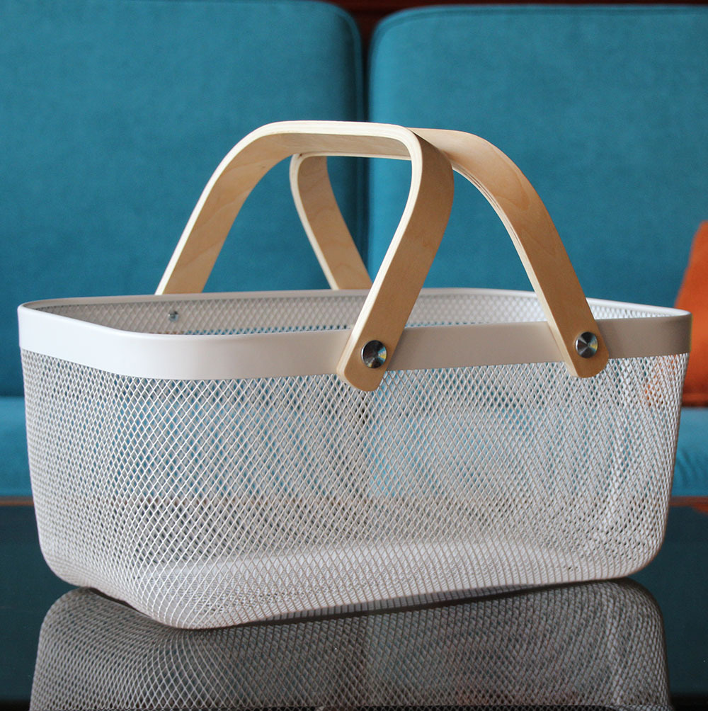 Home Kitchen Picnic Food Fruit Vegetables Sundries Rectangle Metal Basket Mesh Storage Basket With Handle