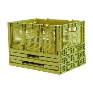 Caja apilable de plástico extrafuerte duradera, caja de almacenamiento plegable de 43L