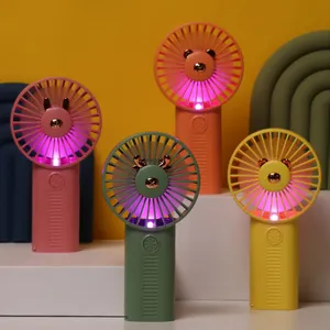 여름 새로운 동물 모양 미니 휴대용 휴대용 팬 LED 조명 USB 충전 2 단 기어 사무실 책상 팬 사용자 정의 선물
