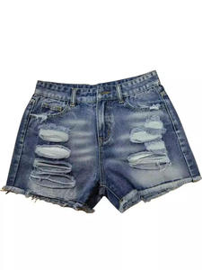 Shorts de mezclilla de cintura alta para mujer, desgastados y rasgados, casuales de verano, con botones, dobladillo deshilachado, de algodón lavado - Product Image 5