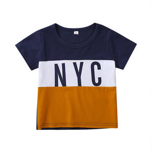 เสื้อยืดเด็กผู้ชายแบบเย็บสามสีตัดกันสำหรับขายส่งจากร้านเสื้อผ้าบูติกเด็ก - Product Image 1