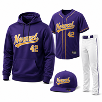 Ensemble personnalisé de maillot, sweat à capuche, pantalon et casquette de baseball par sublimation – Uniforme d'équipe à boutons intégraux pour club sportif – Maillot de baseball respirant