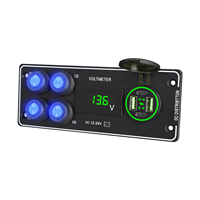 Panel Saklar Rocker Kendaraan 4 Tombol Tahan Air DC 12/24V Voltmeter Digital Panel Pengisian Cepat USB Tipe C Ganda untuk Kapal RV Truk