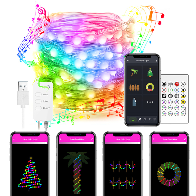 RSH Smart Home WiFi LED Fairy String Lights Tuya APP Control 10M USB Powered Christmas Tree Decoration Lighting