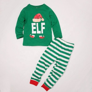 Oferta al por Mayor Pijamas Navideños Familiares a Juego de Algodón Verde a Rayas con Camiseta de <span class=keywords><strong>Elfo</strong></span> - Product Image 3