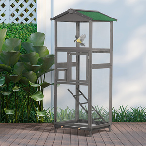 Cage à oiseaux en bois de 65 pouces, volière extérieure pour perroquet, perruche, avec plateau extractible et 2 portes, gris - Product Image 3