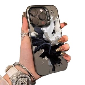 Splash inchiostro bianco nero stampa placcato argento chiave TPU PC custodia per <span class=keywords><strong>Iphone</strong></span> 8 <span class=keywords><strong>X</strong></span> Xr Xs 11 12 13 14 15 16 Pro 17 - Product Image 1