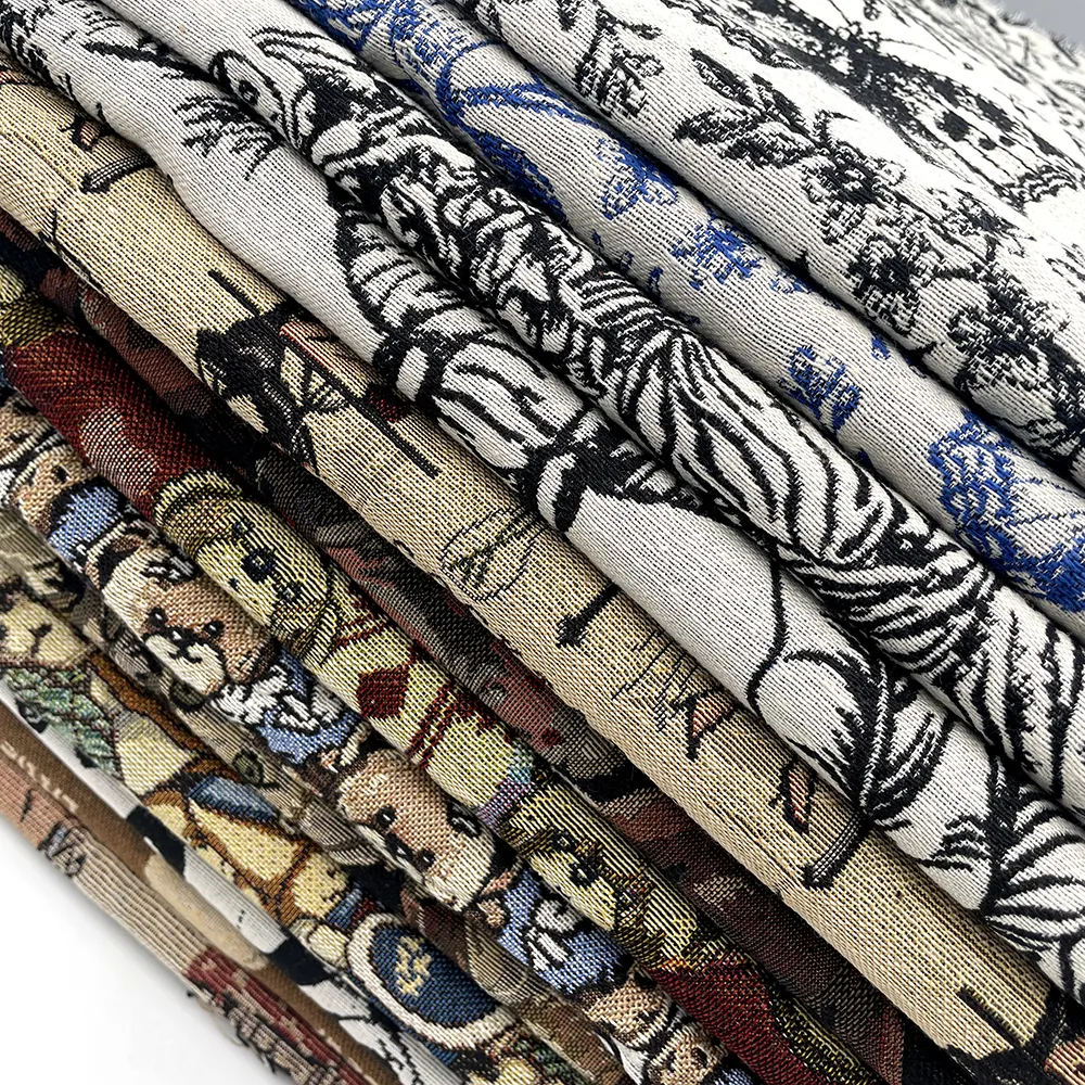 Wholesale cartoon animal style polyester cotton yarn dyed brocade Upholstery jacquard fabric for home