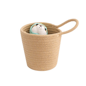 Factory Wholesale Shandong Cotton Rope Modern Minimalist Style Round Desktop Sundries <strong>Storage</strong> <strong>Basket</strong> with Handle <strong>Small</strong> Size - Product Image 5
