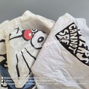 Trapos de algodón blanco reciclado para uso industrial con impresión, trapos de camiseta de algodón de 1 lb para limpieza - Product Image 4