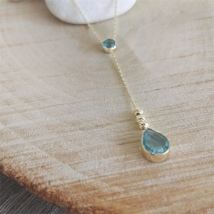 Gold Plated Choker <b>Necklace</b> <b>Blue</b> Zircon Waterdrop Pendant <b>Necklaces</b> for Women Gift - Product Image 3