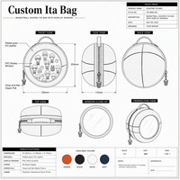 Sac à bandoulière personnalisé pour le basketball, type Ita Bag, avec fenêtre transparente ronde pour affichage, doublure imprimée motif terrain de basket, fermeture éclair et breloque en forme de panier de basket, cadeau pour fan
