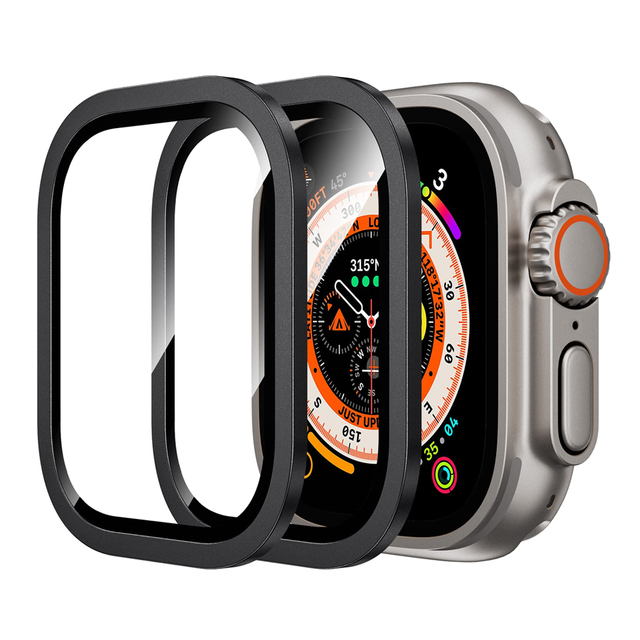 2pack Metal Frame Cover ultra Watch 2 Temper Glass 49mm Titanium Smart Watch Tempered Glass for apple Watch ultra 2