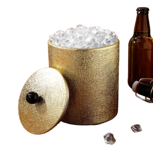 Stainless Steel Gold Classic Party Ice <b>Bucket</b> <b>Lid</b> Ice Tong for Wine <b>Bucket</b> Metal PU Leather Beer Bottle Cooler - Product Image 1