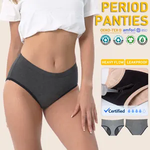 Bragas a prueba de fugas de algodón orgánico gris de 4 capas, Culotte Menstruelle, ropa interior Menstrual fisiológica, bragas de período